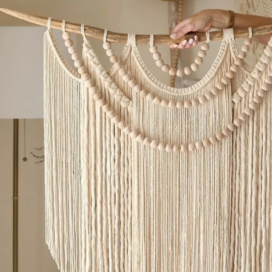 مكرمية حائط قطن وخشب طبيعي، 80*80 سم