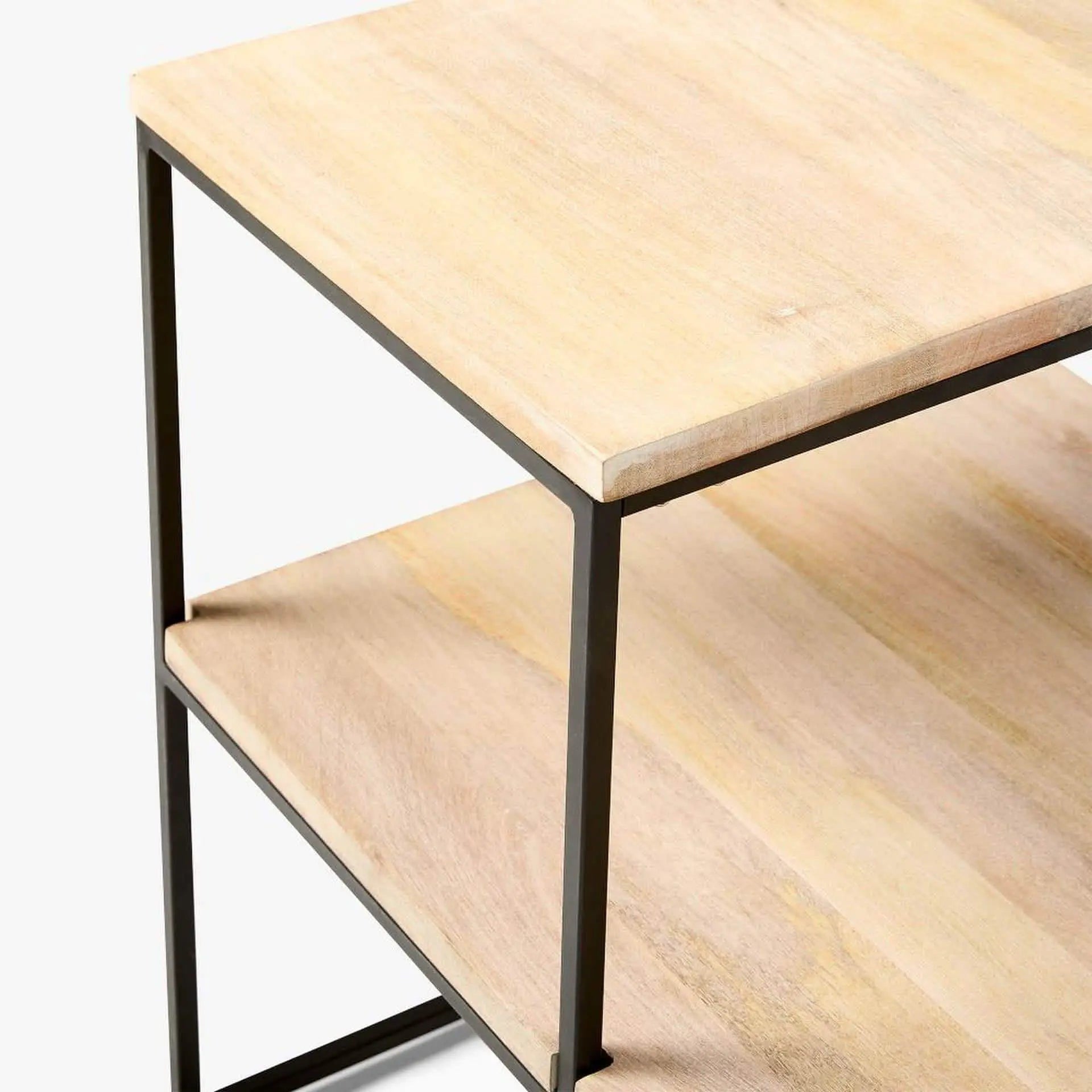 ترابيزة جانبية ستيل بسطح خشبي، 55*60*80 سم