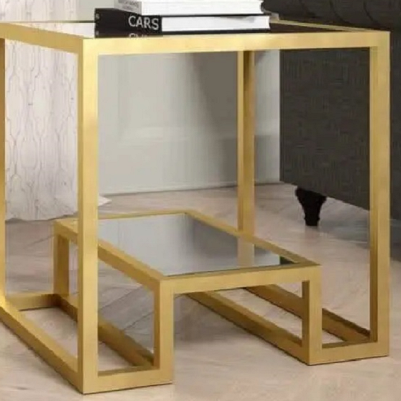 ترابيزة جانبية ستيل بسطح زجاج، 45*45*50 سم