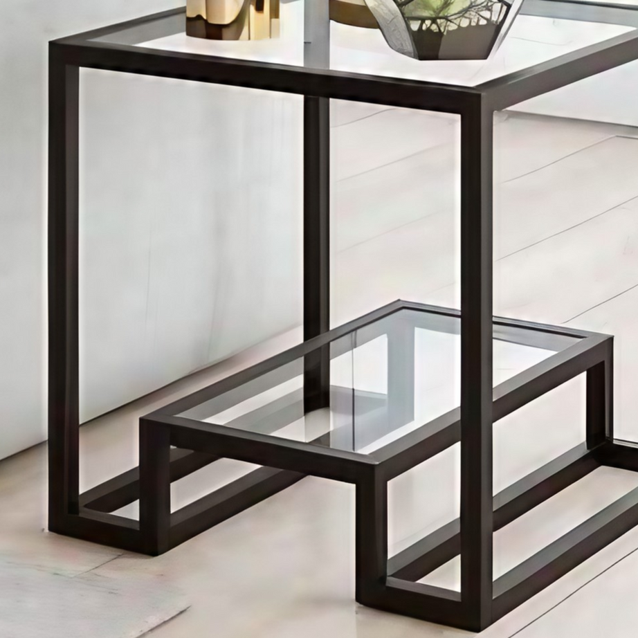 ترابيزة جانبية ستيل بسطح زجاج، 45*45*50 سم