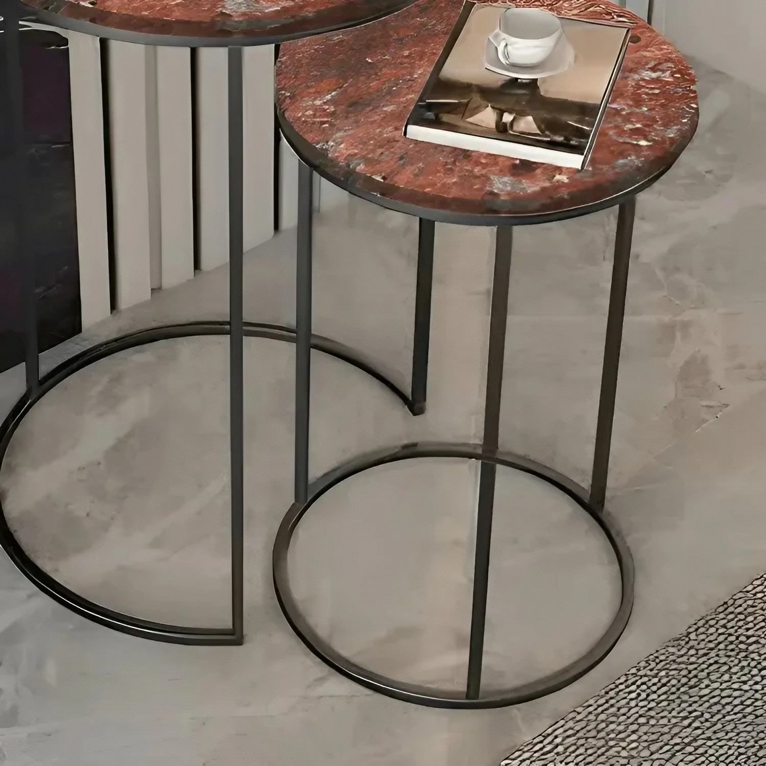 طقم ترابيزة جانبية متداخلة بسطح جرانيت، قطعتين