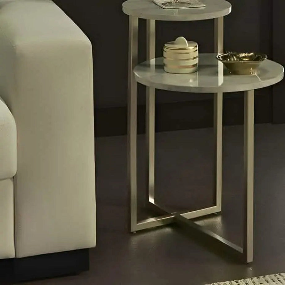 ترابيزة جانبية معدن بسطح رخام - فضي