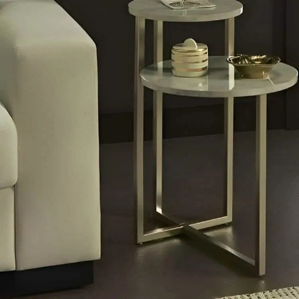 ترابيزة جانبية معدن بسطح رخام - فضي