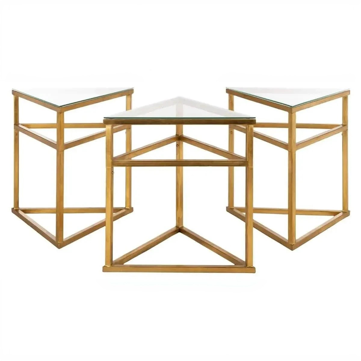 ترابيزة قهوة قابلة للتعديل ستيل بسطح زجاج، 3 قطع