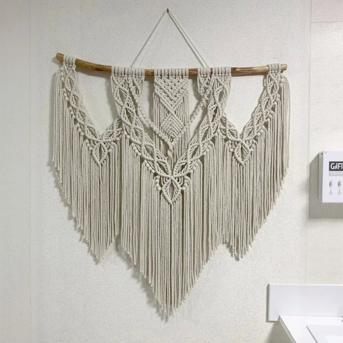 مكرمية حائط قطن وخشب طبيعي، 100*100 سم