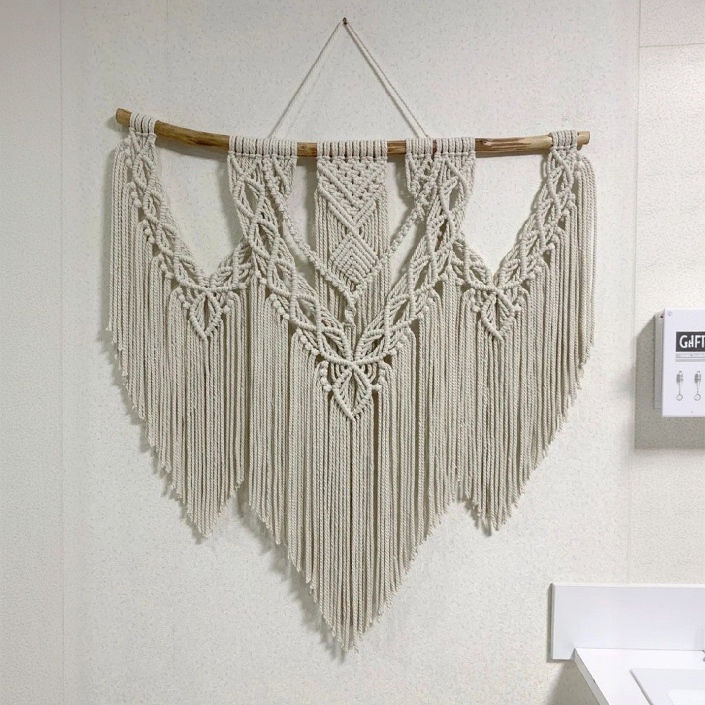 مكرمية حائط قطن وخشب طبيعي، 100*100 سم