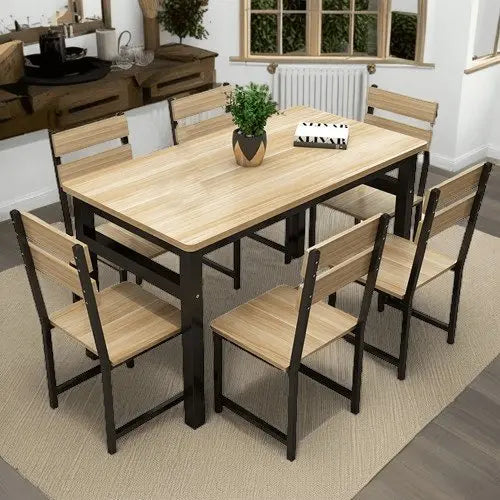 سفرة طعام مع 6 كراسي معدن بسطح خشب - STA68 - Homix