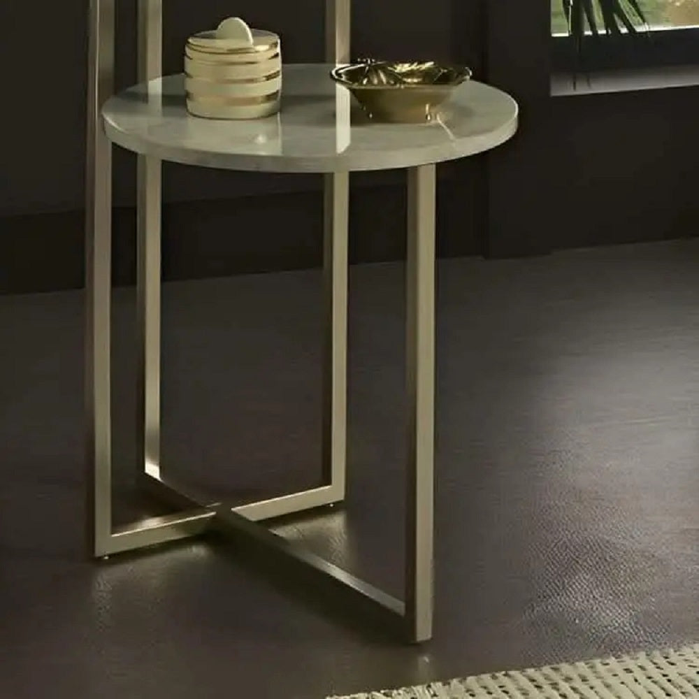 ترابيزة جانبية معدن بسطح رخام - فضي