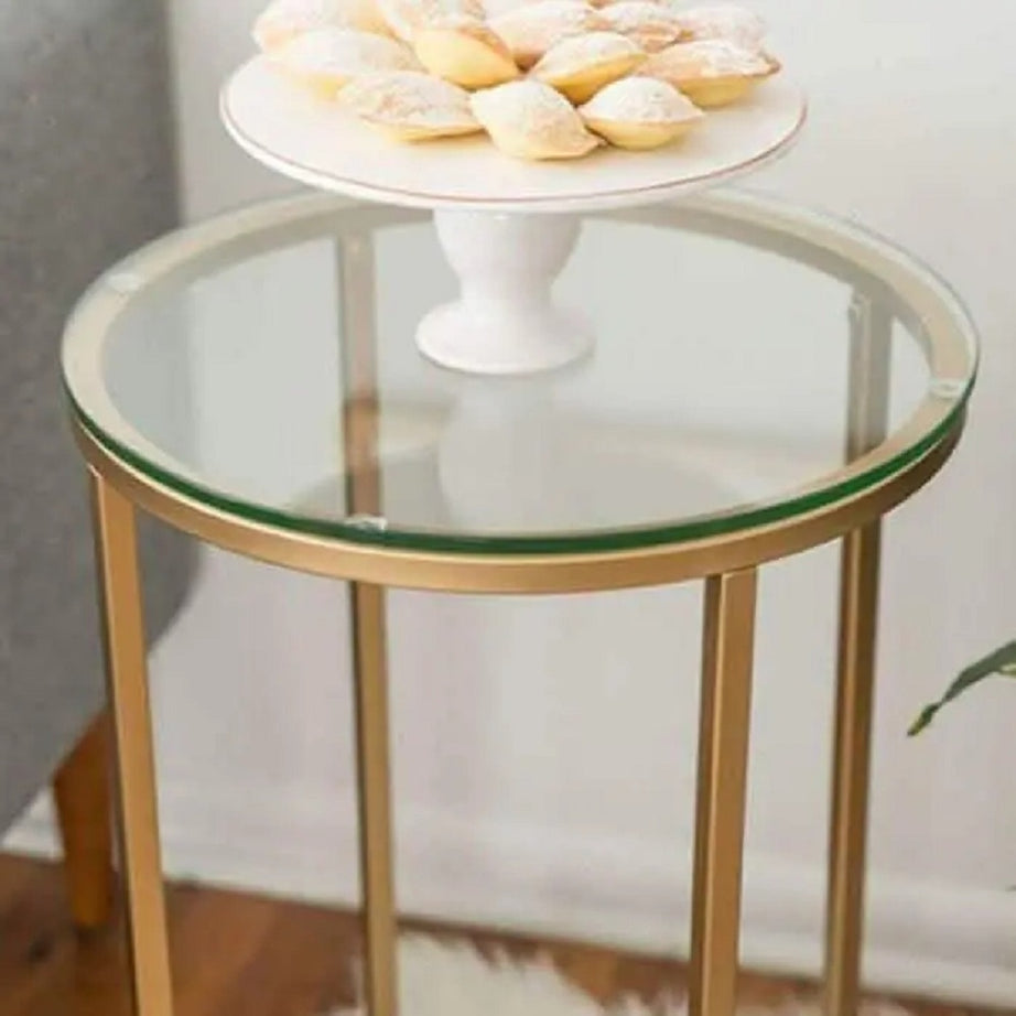 ترابيزة جانبية ستيل بسطح زجاجي، 40*40*50 سم