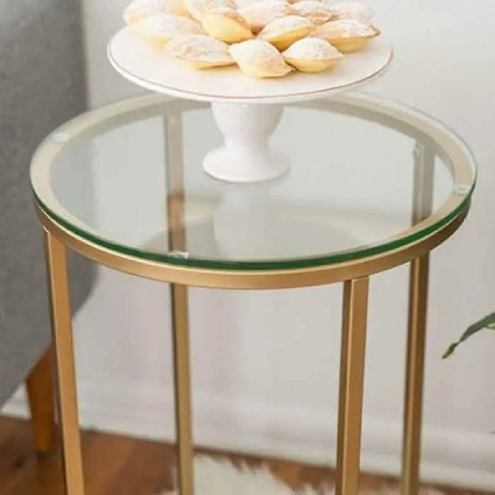 ترابيزة جانبية ستيل بسطح زجاجي، 40*40*50 سم