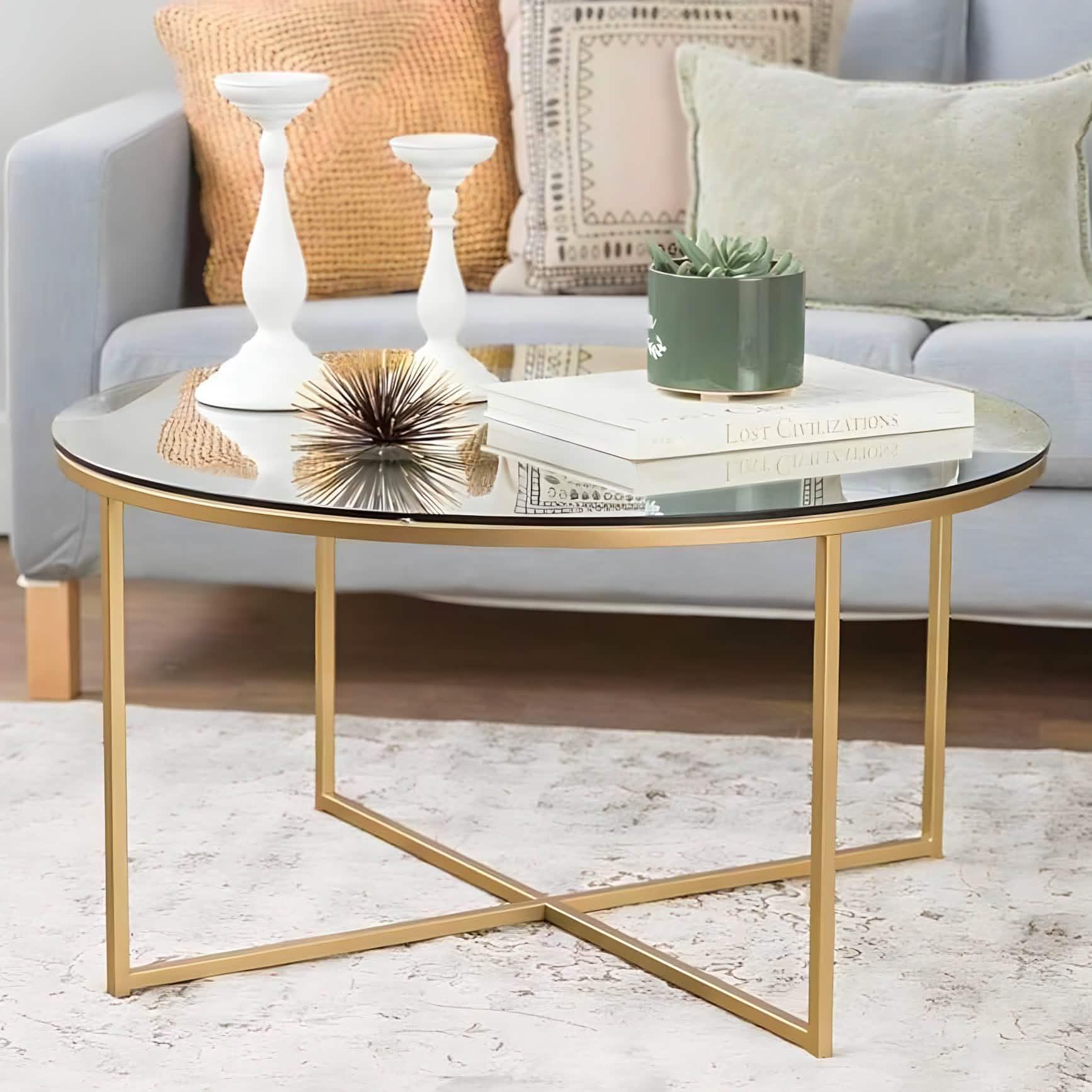 ترابيزة قهوة ستيل وزجاج، 75*75*50 سم