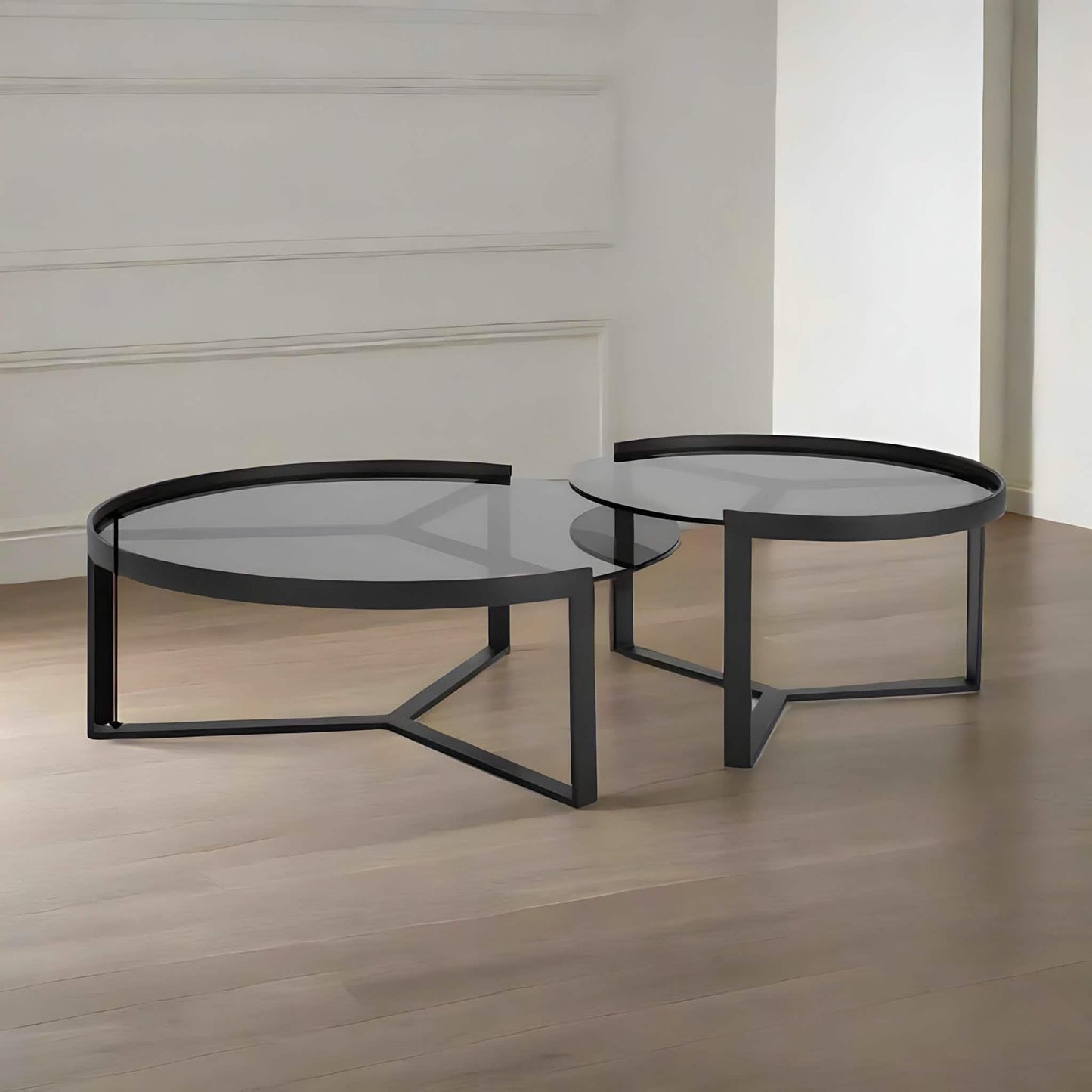 طقم ترابيزات قهوة ستيل بسطح زجاج، قطعتين