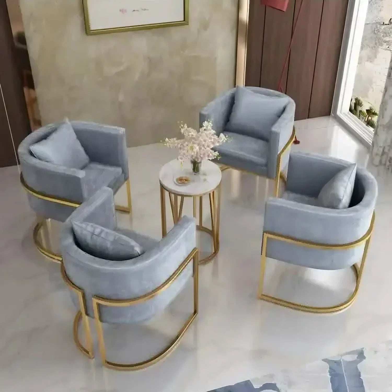 طقم كراسي مع ترابيزة جانبية معدن، 5 قطع