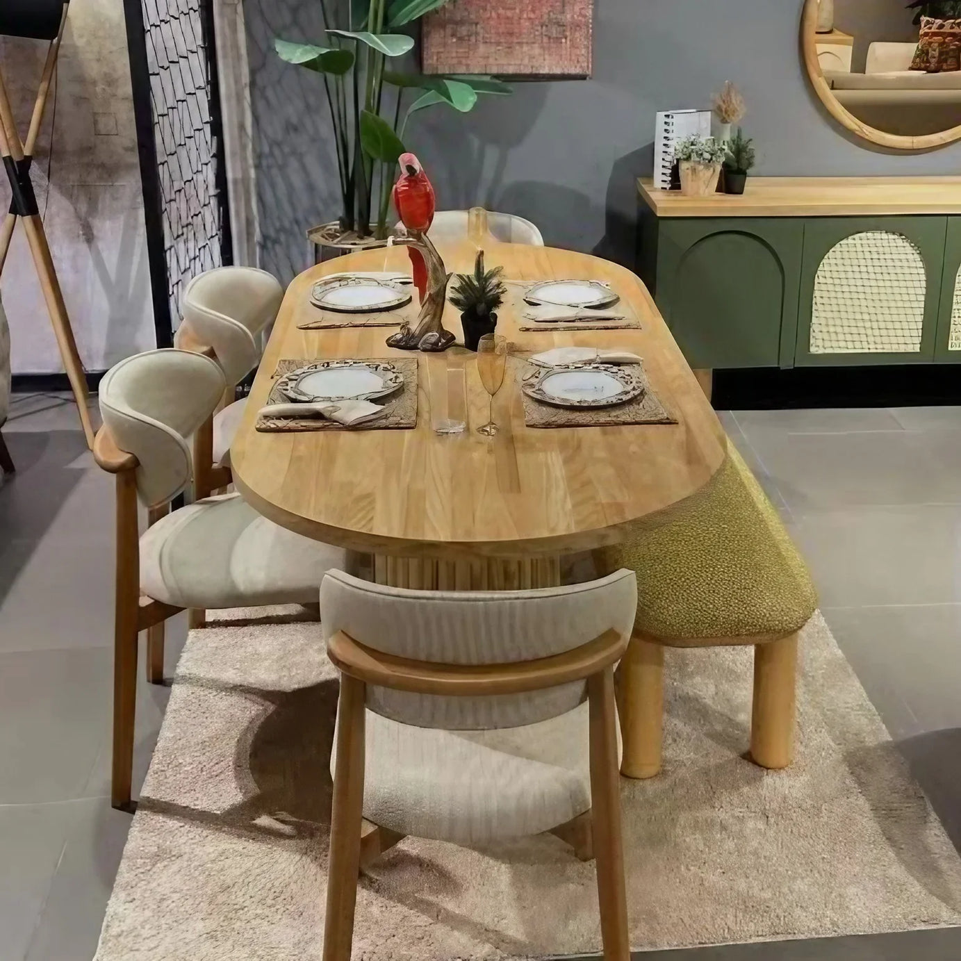 طقم سفرة خشب زان و كونتر، 7 قطع