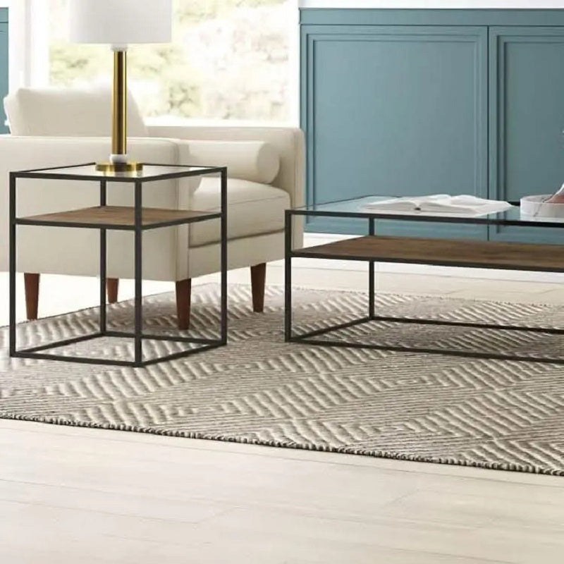 طقم ترابيزة قهوة مع ترابيزات جانبية ستيل ، 3 قطع