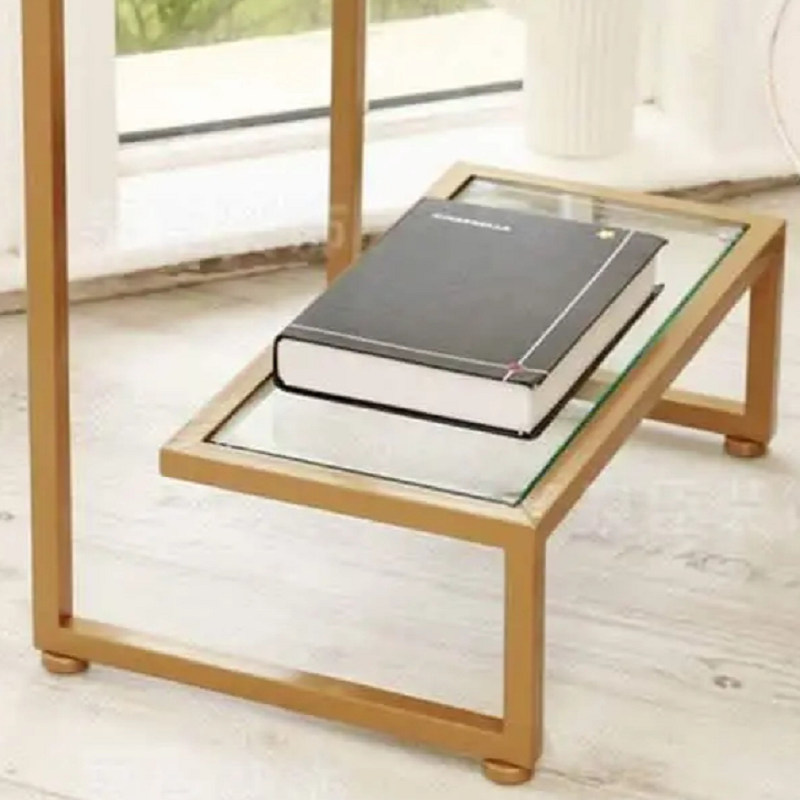 ترابيزة جانبية ستيل بسطح زجاج، 45*45*50 سم