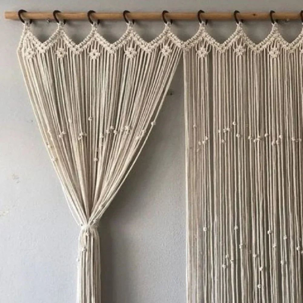 ستارة مكرمية خشب موسكي وقطن، 120*120 سم