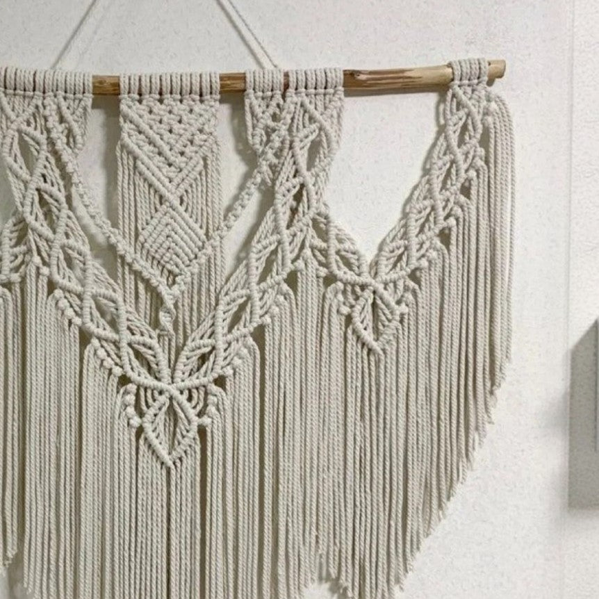 مكرمية حائط قطن وخشب طبيعي، 100*100 سم