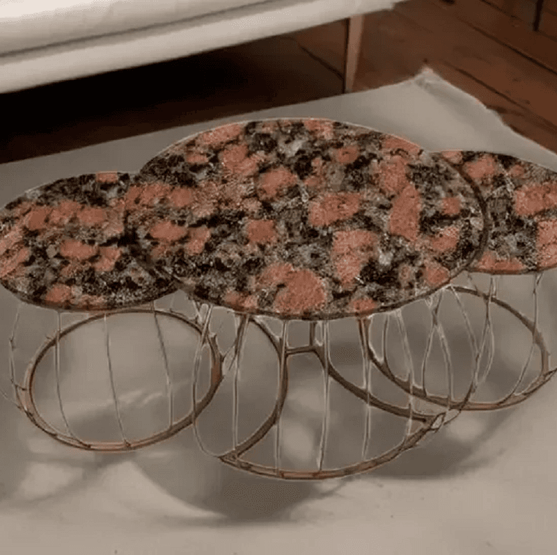 طقم ترابيزات قهوة معدن بسطح جرانيت، 3 قطع
