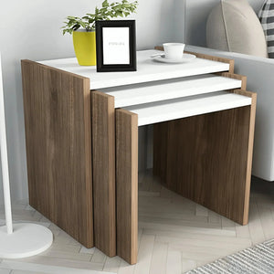 طقم ترابيزات جانبية متداخلة ام دي اف، 3 قطع