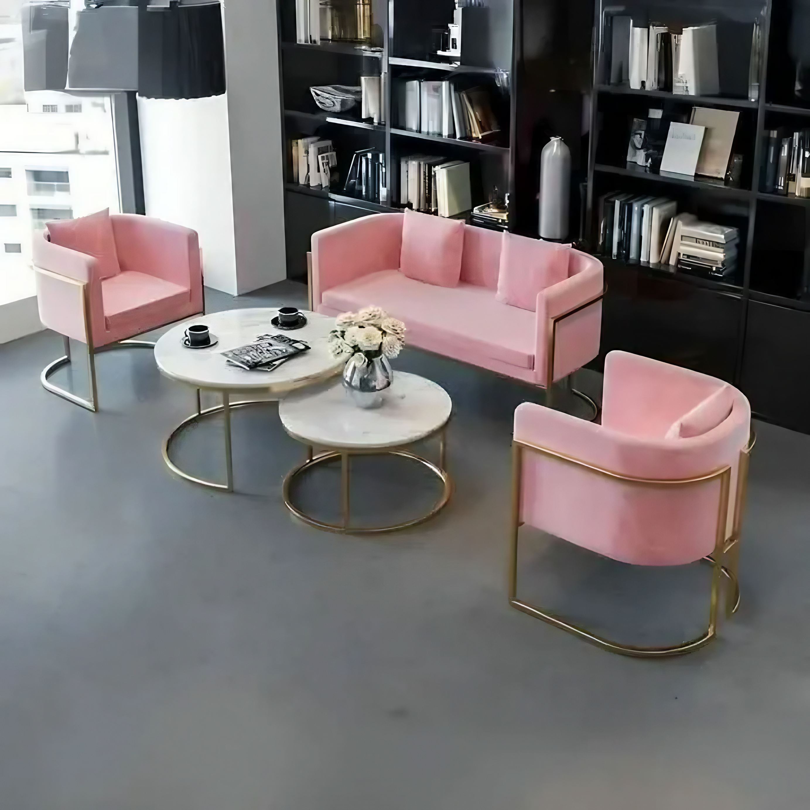 طقم أنتريه مع ترابيزات قهوة متداخلة ستيل، 5 قطع