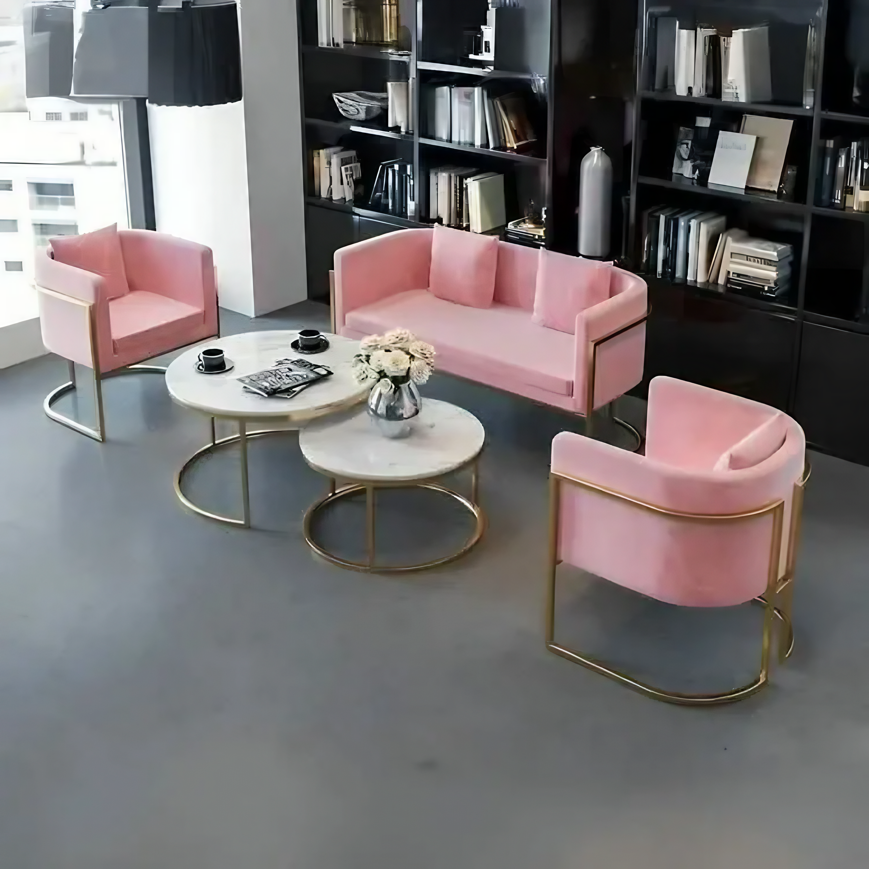 طقم أنتريه مع ترابيزات قهوة متداخلة ستيل، 5 قطع