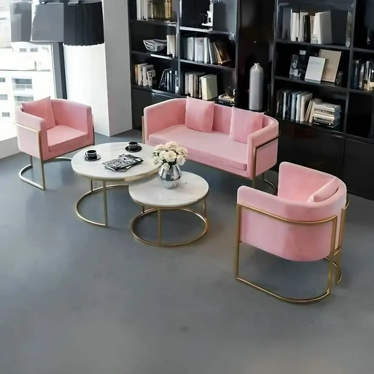 طقم أنتريه مع ترابيزات قهوة متداخلة ستيل، 5 قطع