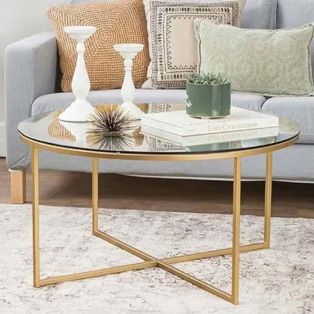 ترابيزة قهوة ستيل بسطح زجاج، 70*45 سم