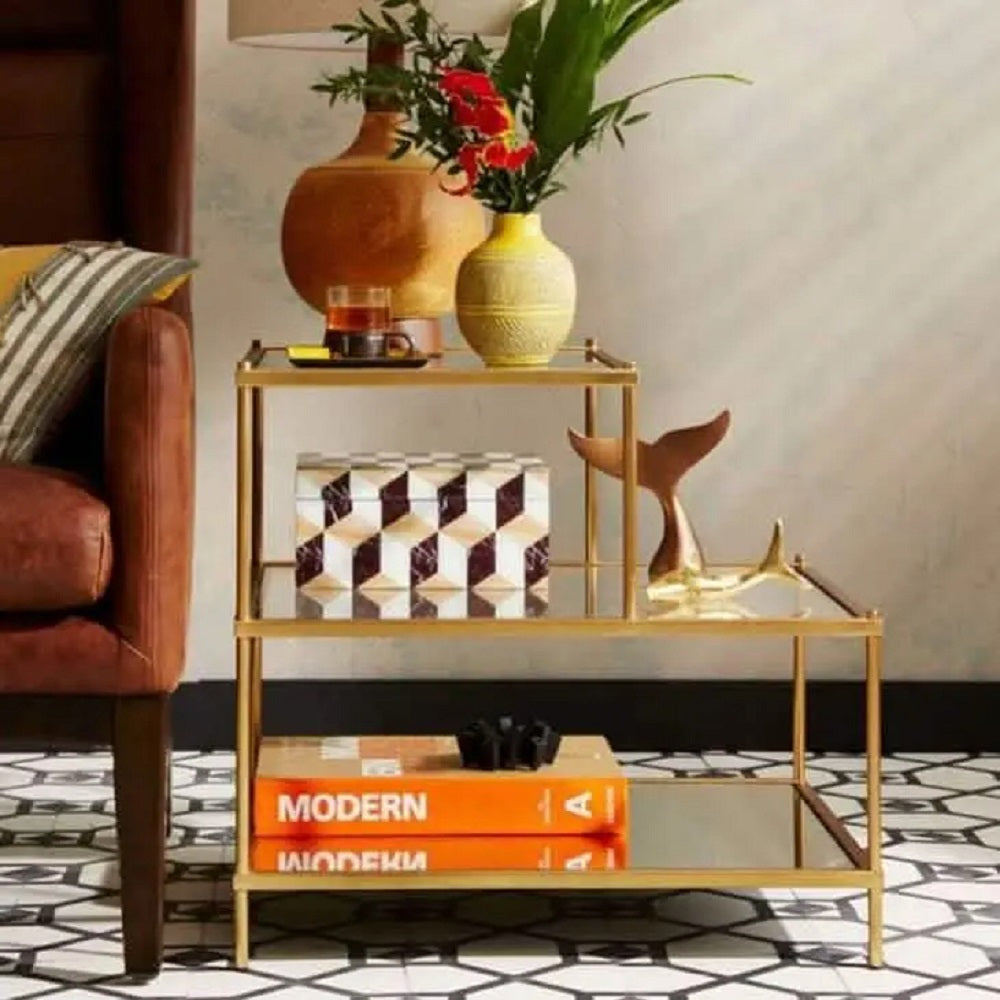 ترابيزة جانبية ستيل بسطح زجاج، 60*30*55 سم