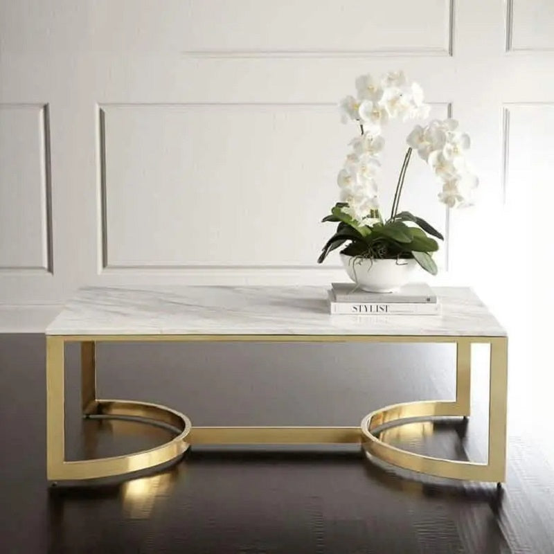 ترابيزة قهوة ستيل بسطح رخام، 100*50*45 سم 