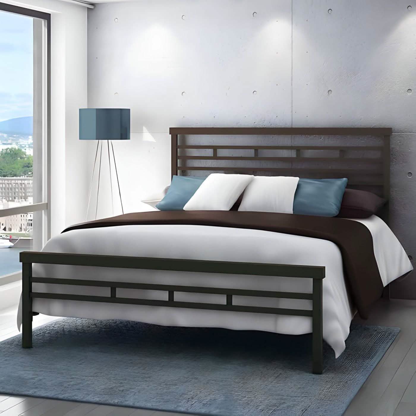 سرير كينج معدن و خشب طبيعي، 160*195*100 سم