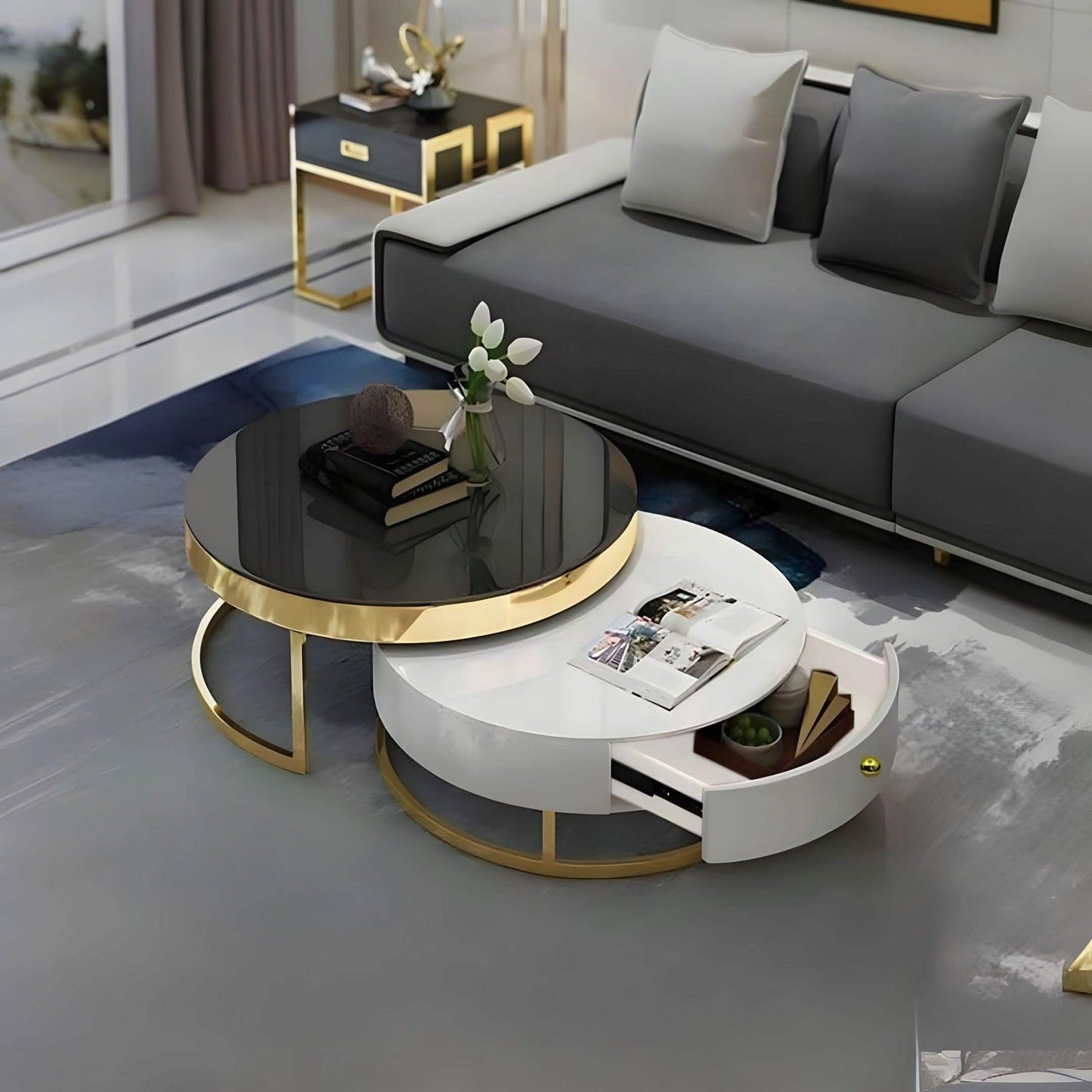 ترابيزة قهوة متداخلة ستيل و ام دي اف، قطعتين