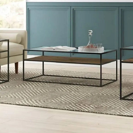 طقم ترابيزة قهوة مع ترابيزات جانبية ستيل ، 3 قطع