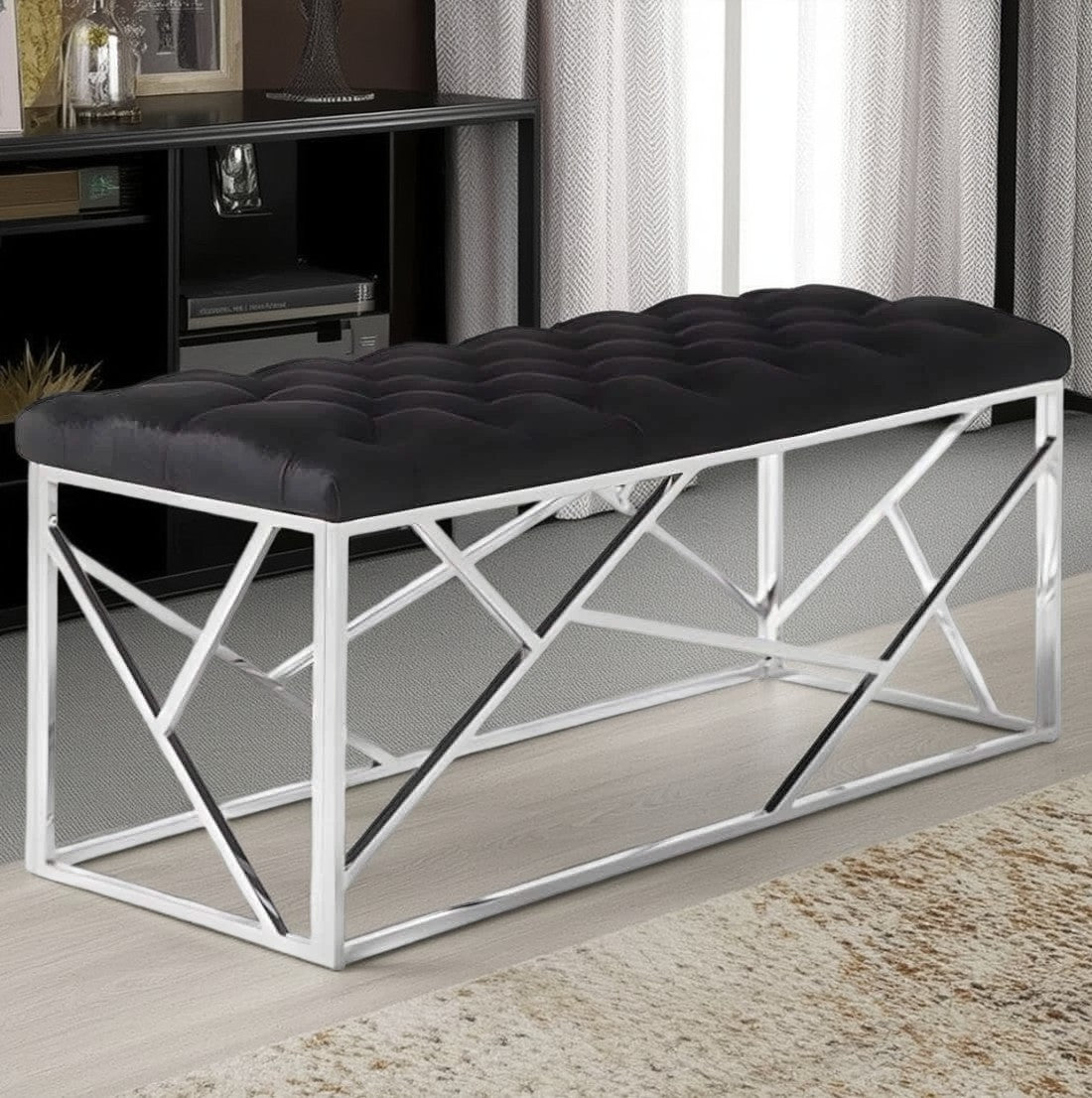 بانكيت ستيل بسطح جلد كابتونيه، 120*40*45 سم