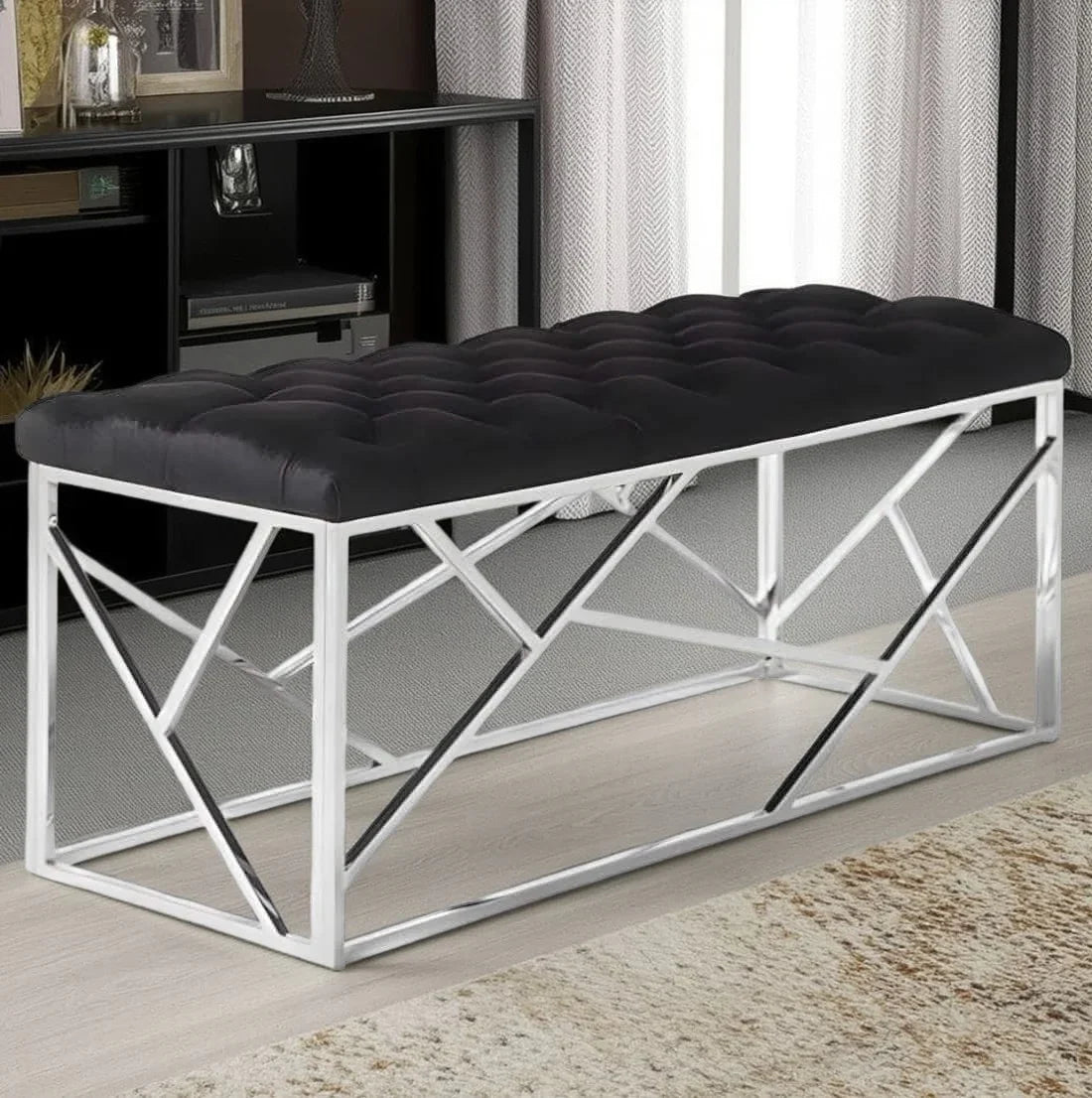 بانكيت ستيل بسطح جلد كابتونيه، 120*40*45 سم