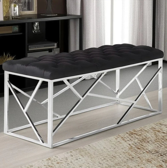 بانكيت ستيل بسطح جلد كابتونيه، 120*40*45 سم