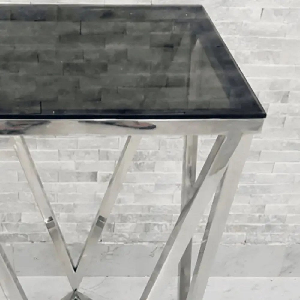 ترابيزة جانبية ستيل بسطح زجاج، 40*40*60 سم