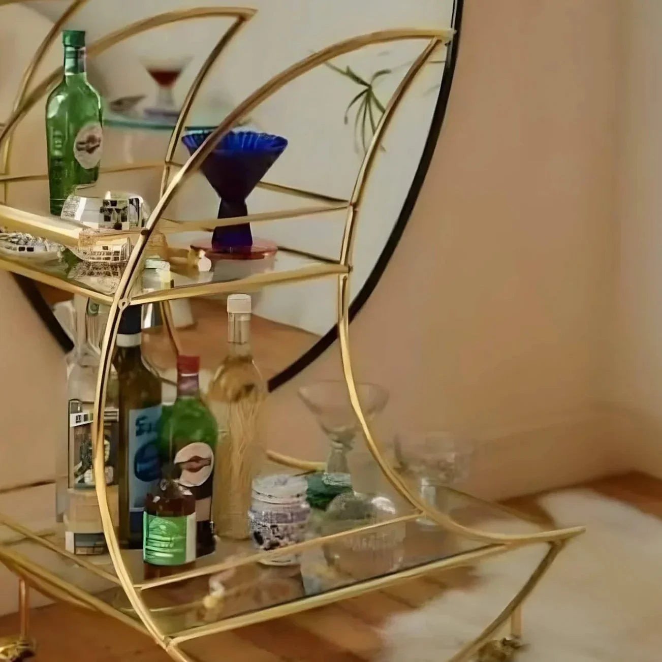 ترابيزة جانبية متحركة ستيل بسطح زجاج، 75*40*85 سم