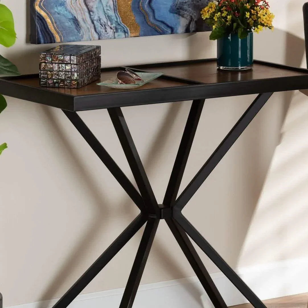 كونسول معدن بسطح خشب، 75*40*85 سم