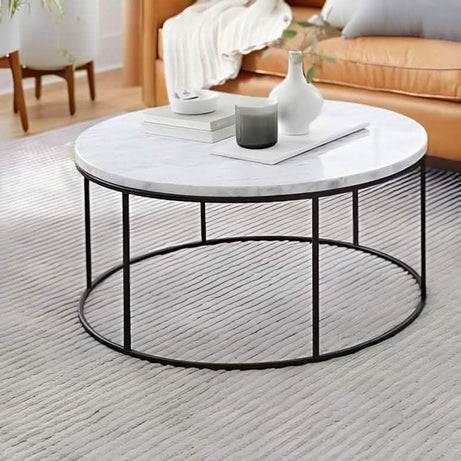 ترابيزة قهوة ستيل بسطح رخام، 75*75*45 سم