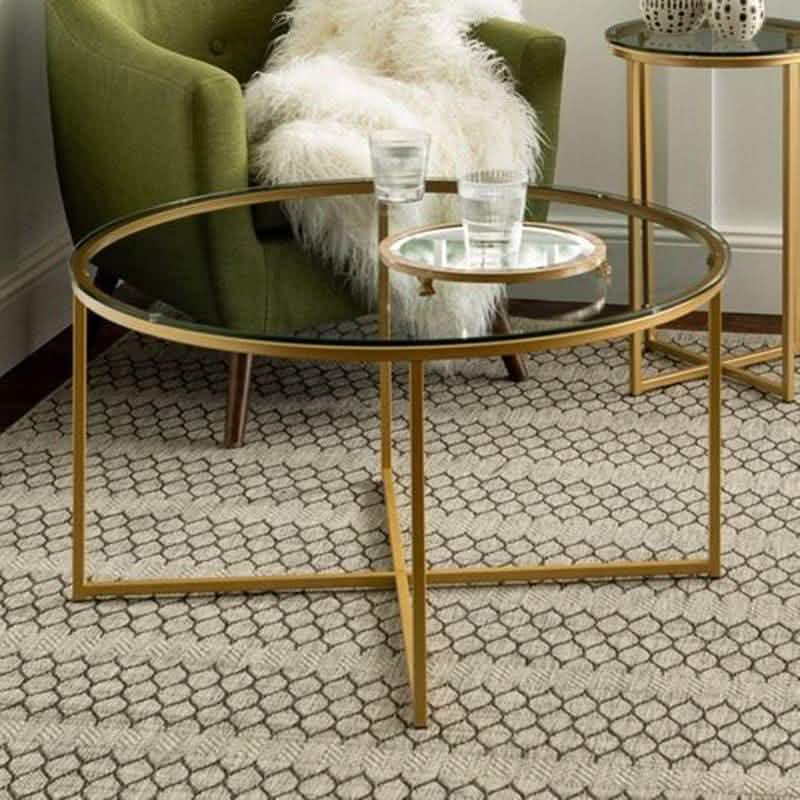 ترابيزة قهوة ستيل بسطح زجاج، 75*75*45 سم