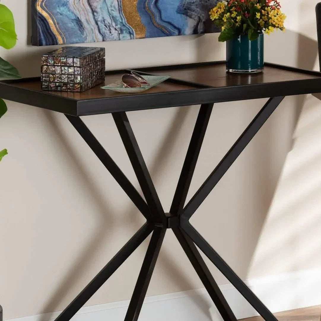 كونسول معدن بسطح خشب، 75*40*85 سم
