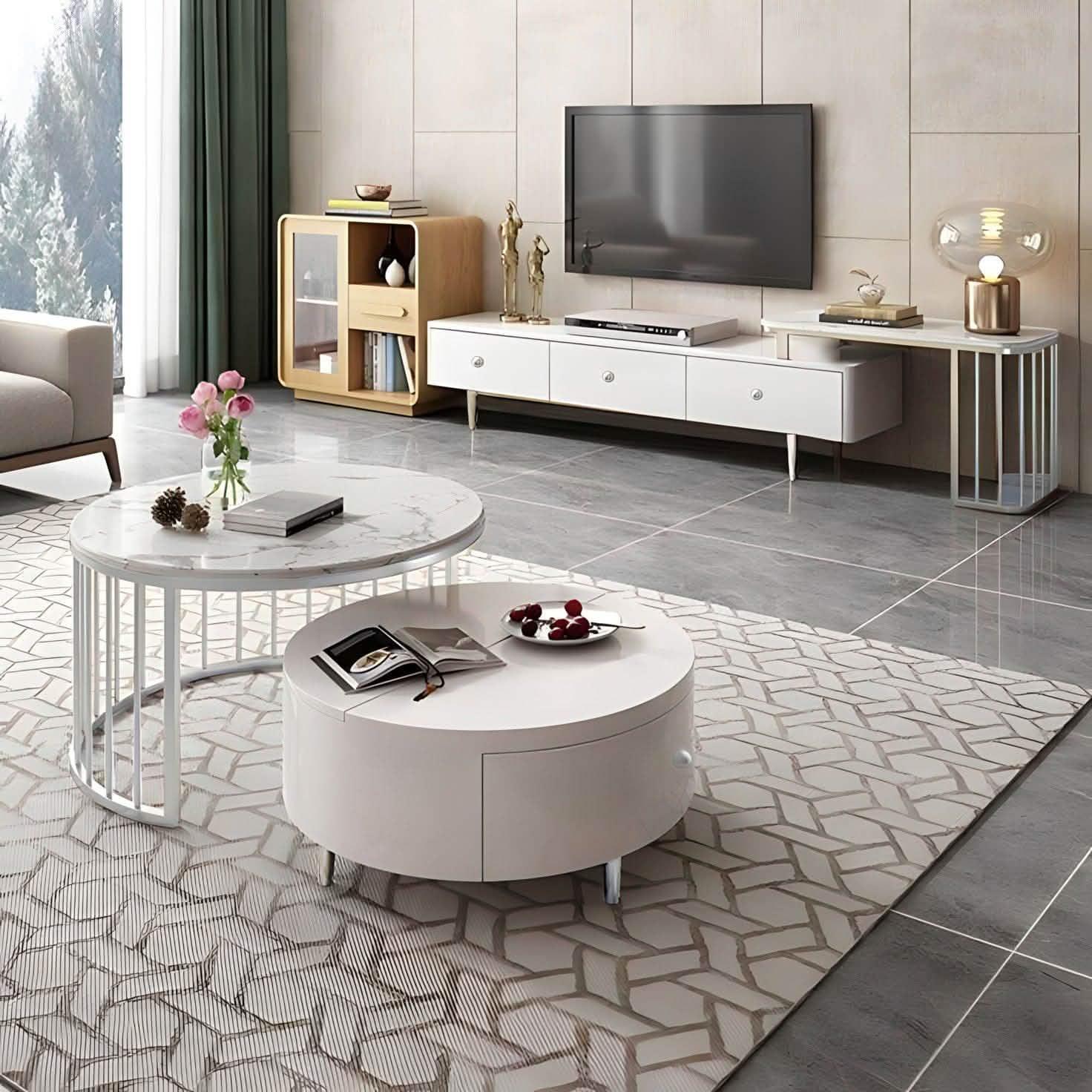 طقم ترابيزات تليفزيون وقهوة، خشب ام دي اف - 4 قطع