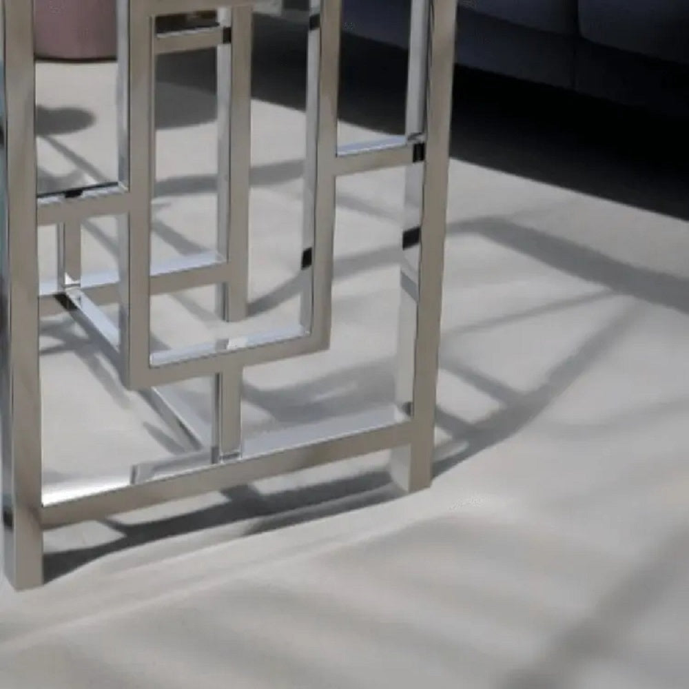 ترابيزة جانبية ستيل بسطح زجاج، 45*45*60 سم