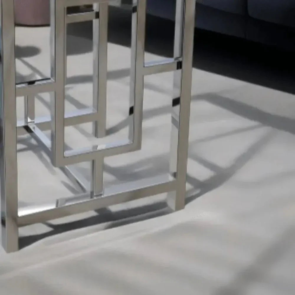 ترابيزة جانبية ستيل بسطح زجاج، 45*45*60 سم