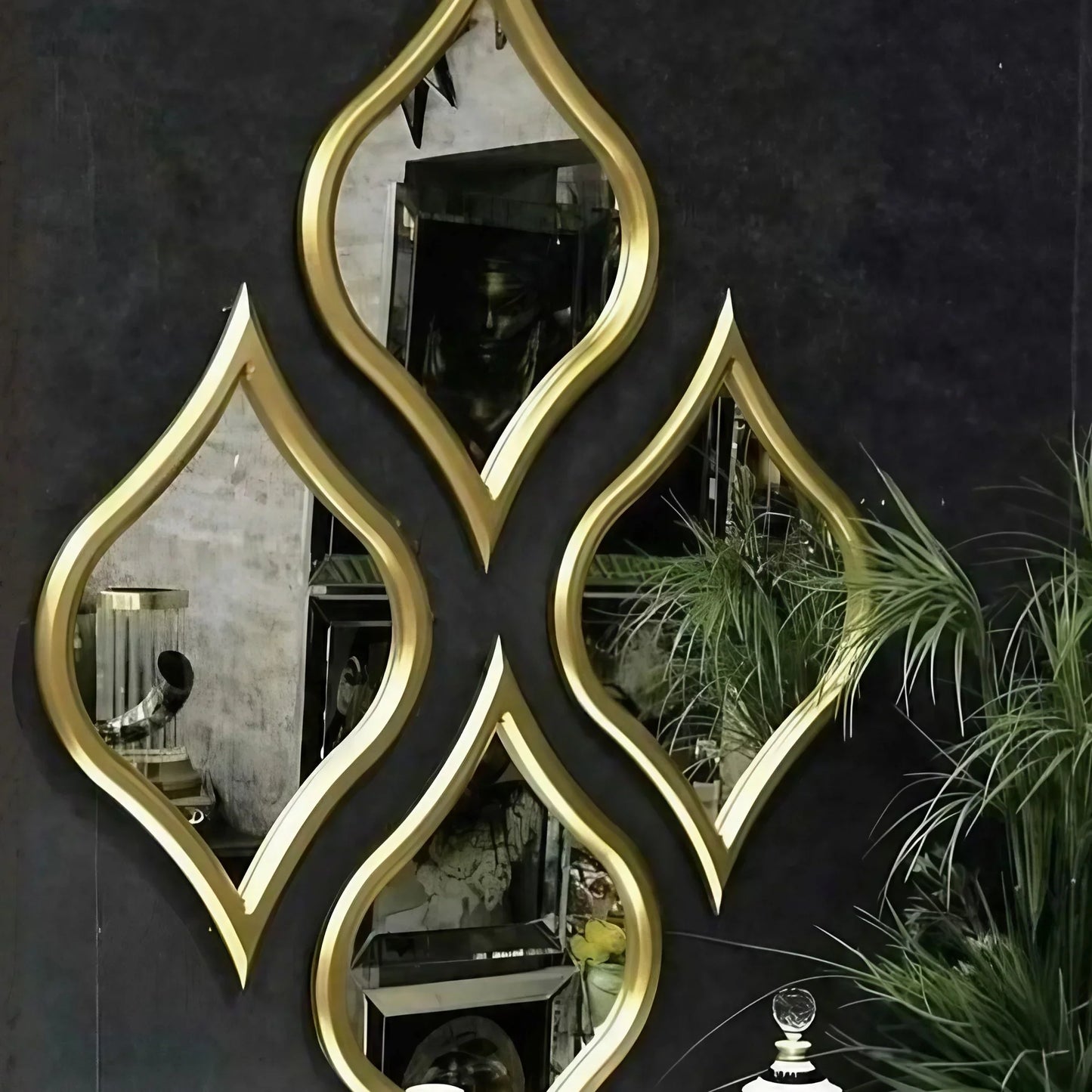 طقم مرايات حائط بإطار خشب ام دي اف، 4 قطع