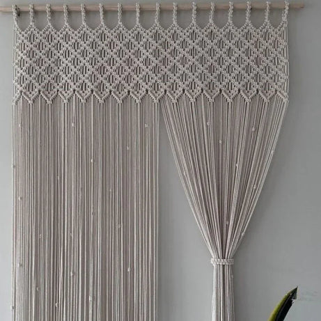 ستارة مكرمية خشب موسكي وقطن، 120*230 سم