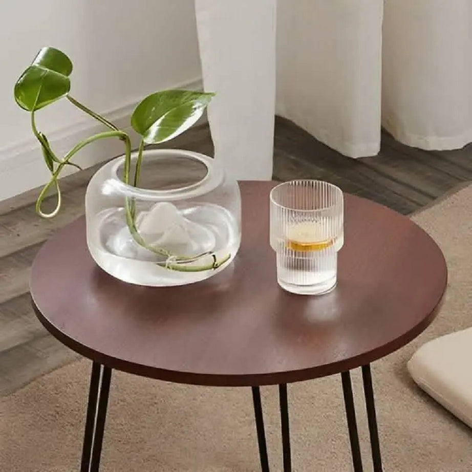 ترابيزة جانبية ستيل بسطح خشب، 45*50 سم