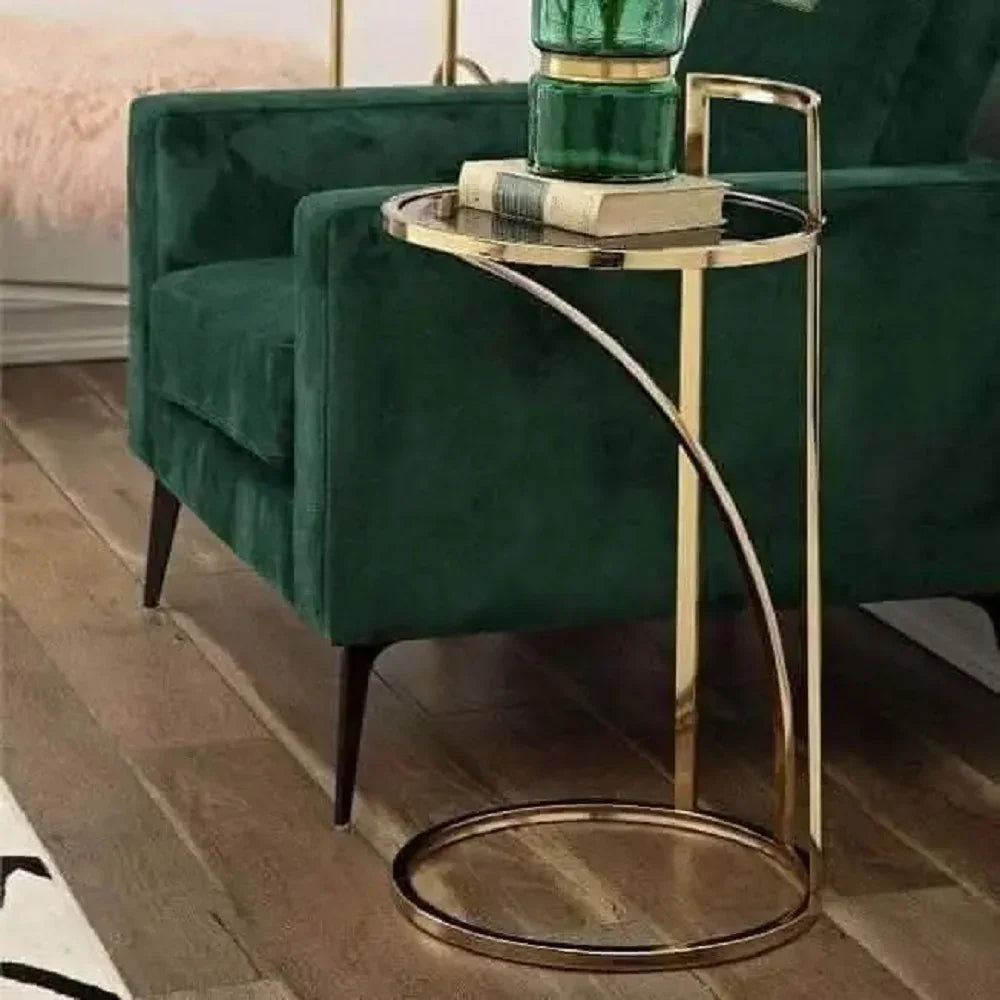 ترابيزة جانبية ستيل بسطح زجاج، 40*40*60 سم