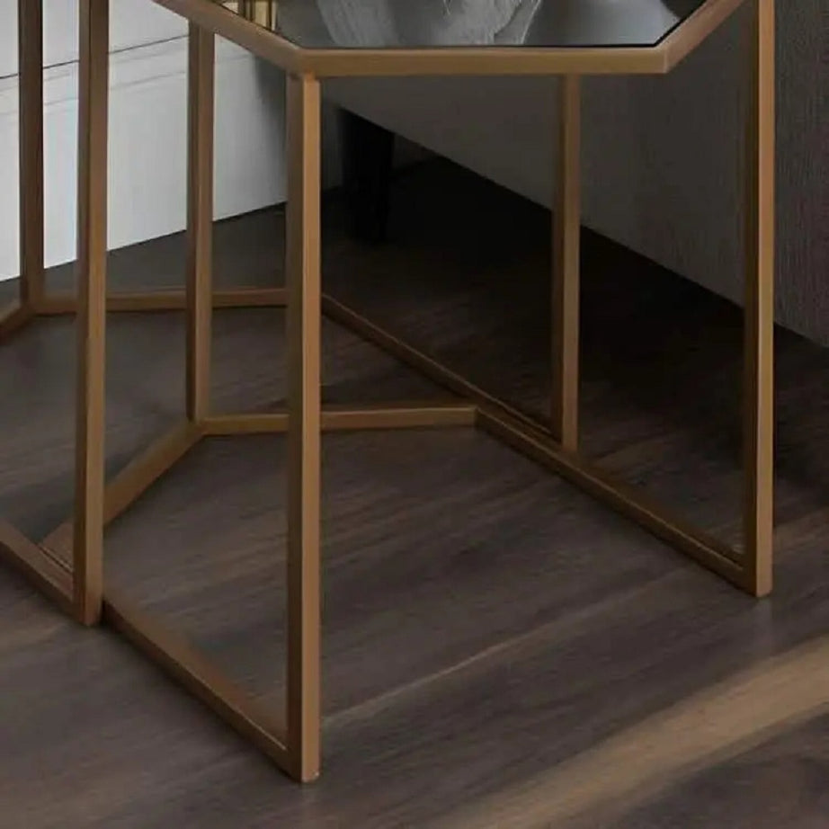 طقم ترابيزات جانبية معدن بسطح زجاج، قطعتين